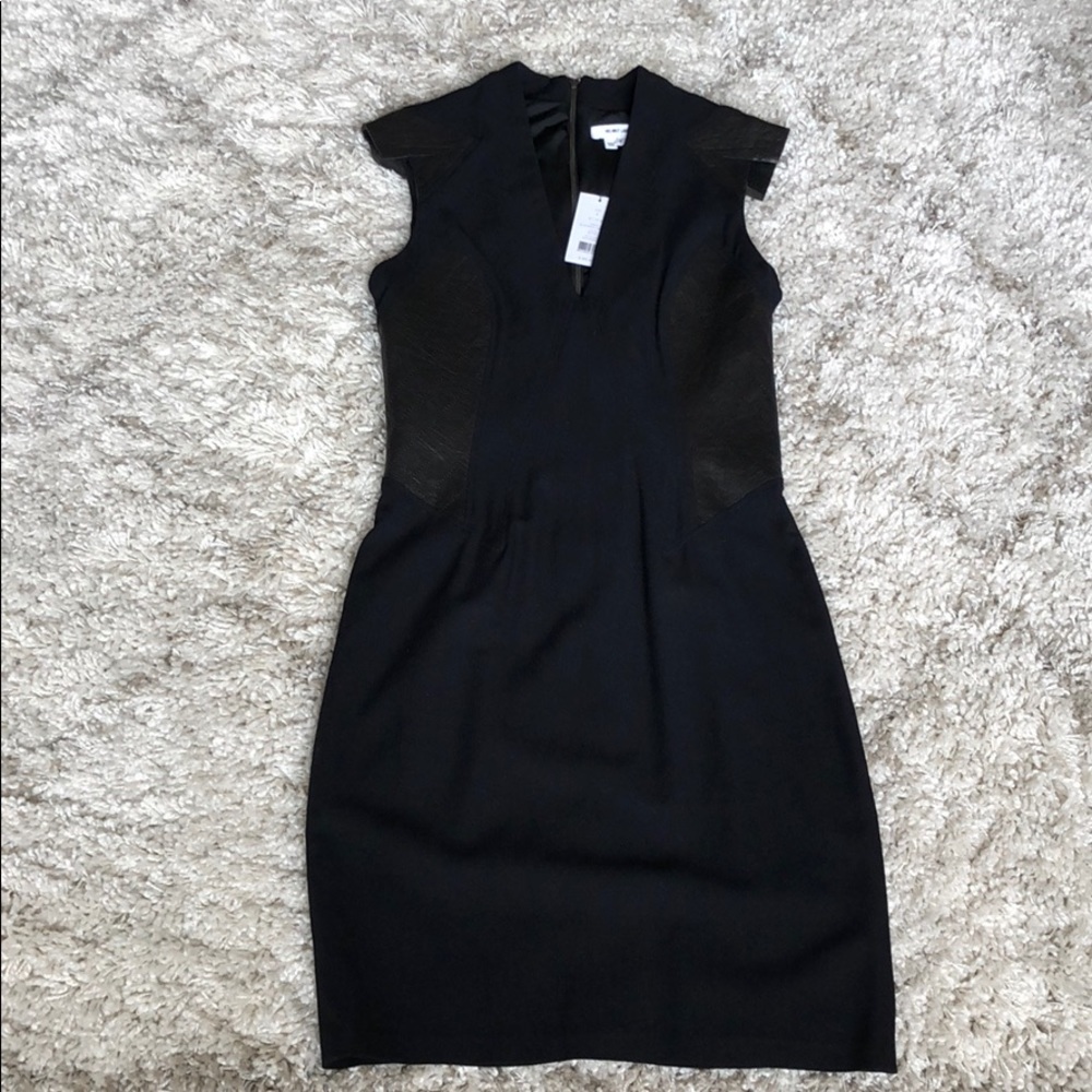 Black Helmut Lang Blistered Leather Panel Dress